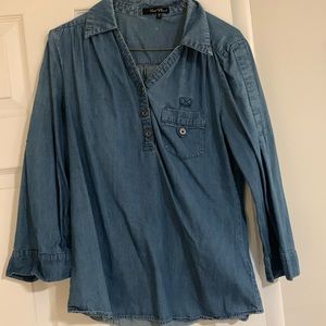 Velvet heart half button down denim shirt